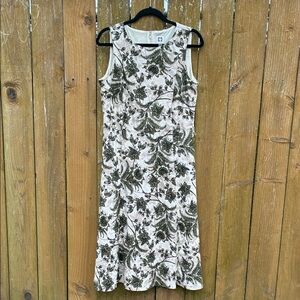 Anne Klein Floral Sleeveless fit and flair Dress - Green and Cream
